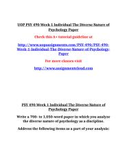 UOP PSY 490 Week 1 Individual The Diverse Nature of Psychology Paper.doc